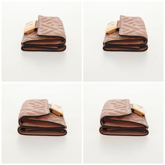 FENDI Zucca Canvas Trifold Wallet Leather Pink Gold Auth BA6630M - Picture 16 of 16